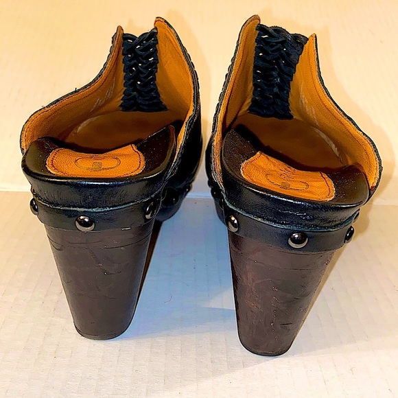 Earthies Women’s Freiburg Black Leather Studded Slip On High Heels Mules. - Picture 3 of 5